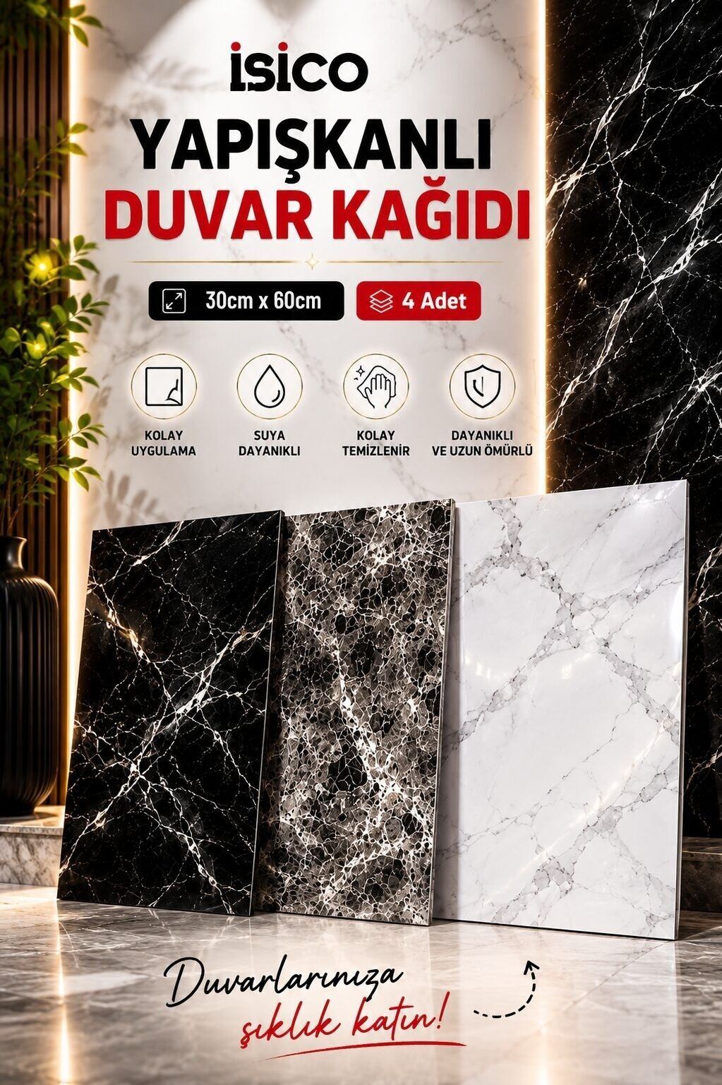 Mermer desen yapışkanlı duvar kağıdı
